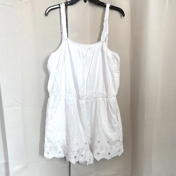 Express Womens Romper Large White Floral Embroidered Lined Coquette Boho 18382 - Picture 1 of 11